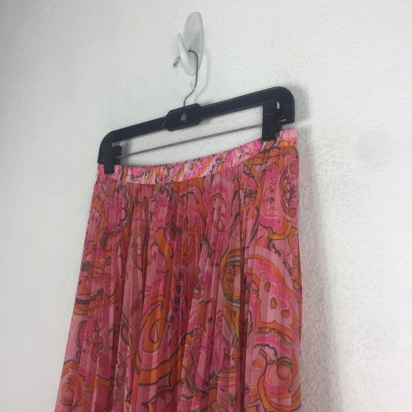 Delfi Collective Lilah Midi Skirt Size Medium Pink Paisley Pleated Boho Y2K - Picture 6 of 12